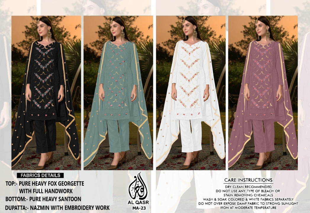 Al qasr23♦️ Readymade Georgette Suit XL SIZE. 4 COLORS. ♦️ 1299/-♦️ uploaded by Roza Fabrics on 5/22/2023