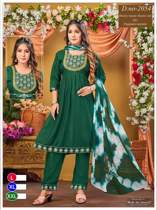 New concepts 3vpcs dupatta sets nayra cut kurti with pant  uploaded by Radha Creation , Maira sales for Readymade items on 5/22/2023