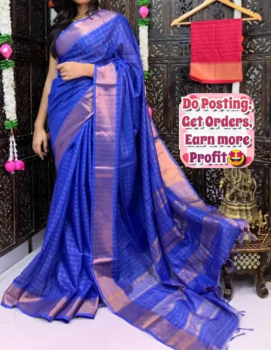 Semi tussar check design saree  uploaded by business on 5/22/2023