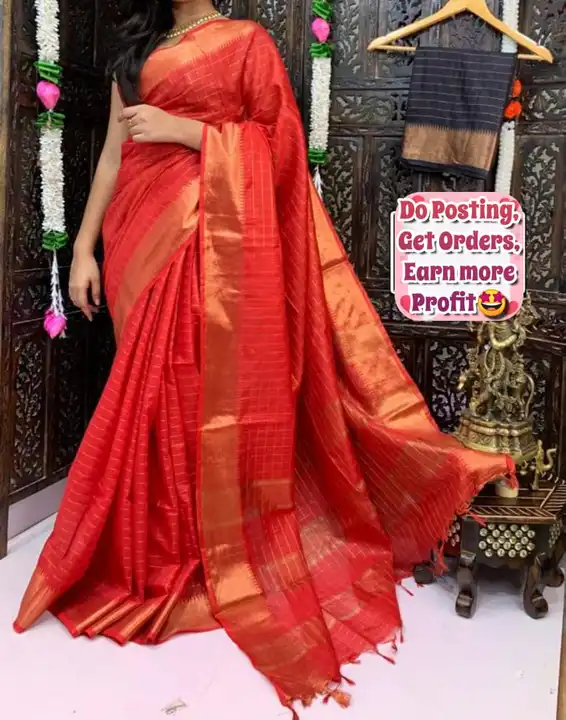 Semi tussar check design saree  uploaded by SHADAB TEXTILE on 5/22/2023