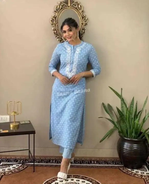 🥰🥰*New Style Beautiful Two Peice Set Kurti & Pant Both Are Reyon With Printed & embroidery Work*🤗 uploaded by Ganpati collection on 5/23/2023