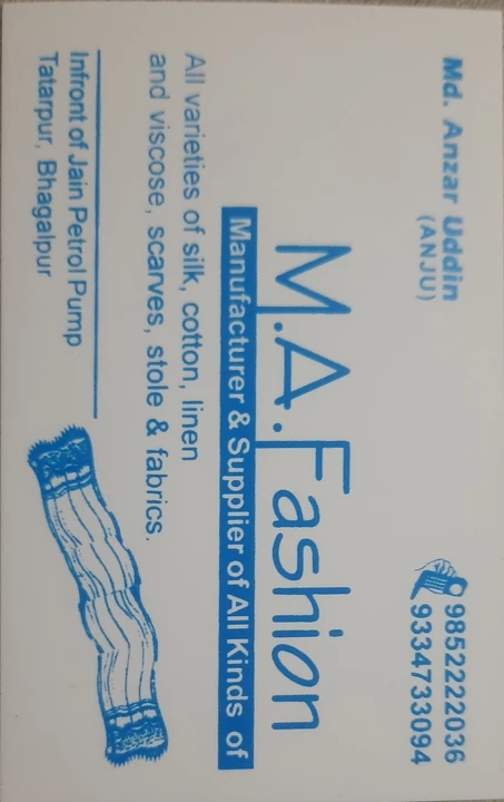 Visiting card store images of M.A.FASHION TEXTILE PVT LTD 
