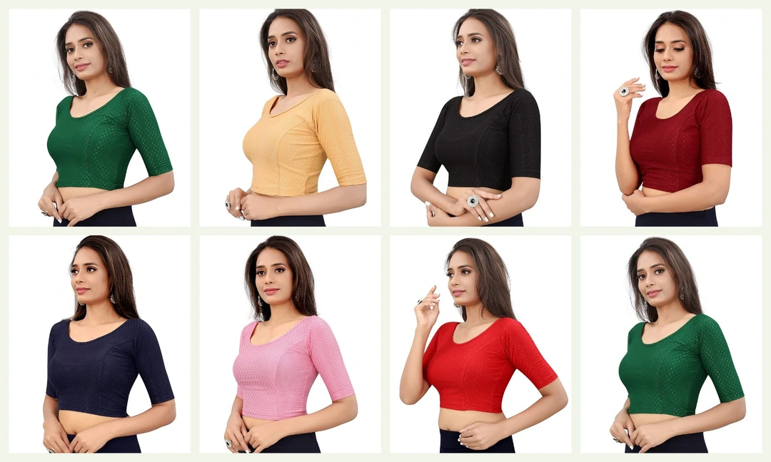 Round Neck dobbyCotton Lycra Stretchable Elbow Sleeve Readymade Blouse for Women uploaded by 1 Place For All Fashion  on 5/9/2024