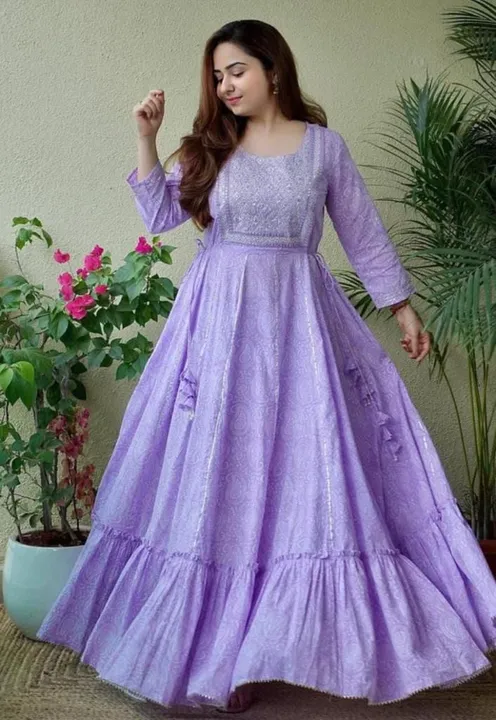 Beautiful 100% cotton gown with embroidery work and beautiful printed gown  uploaded by Ganpati collection on 5/23/2023