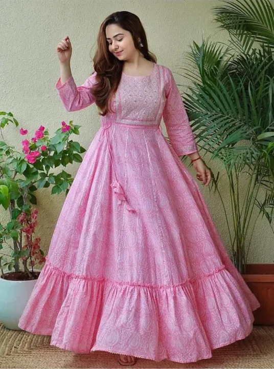Beautiful 100% cotton gown with embroidery work and beautiful printed gown  uploaded by Ganpati collection on 5/23/2023