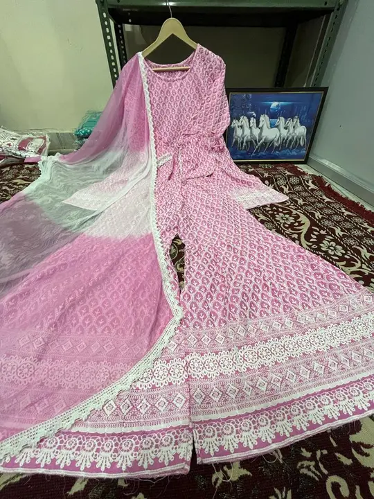 3 pices  chiken fabric sharara set  uploaded by Radhe international on 5/23/2023