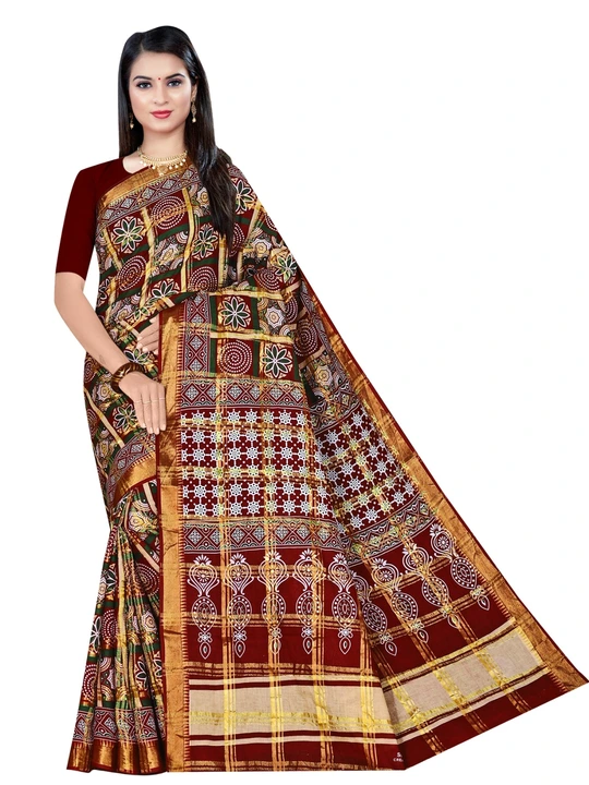 Pure cotton saree ajarakh print 5.5 mts with blouse. 090 uploaded by business on 5/23/2023