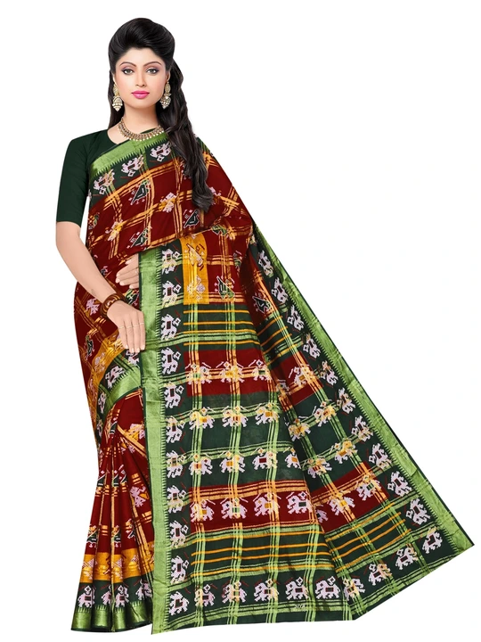 Pure cotton saree patola print 5.5 mts saree with blouse. 90 uploaded by Sheetal cotton on 5/23/2023