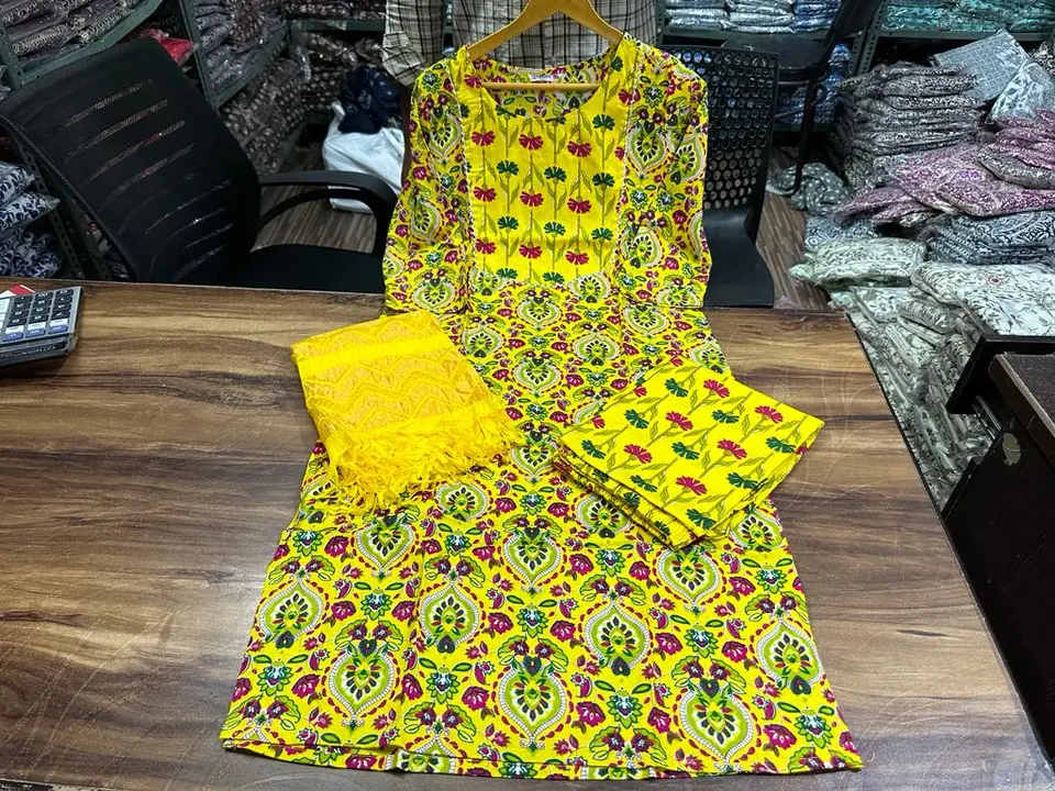 New Lounch Reyon fabric Yog kurta With Pant 
& Soft Dori Dupatta 

 *Best quality 

*M(38),L(40),XL( uploaded by Saiba hand block on 5/23/2023