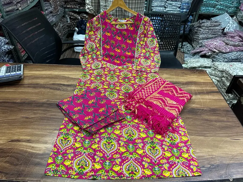 New Lounch Reyon fabric Yog kurta With Pant 
& Soft Dori Dupatta 

 *Best quality 

*M(38),L(40),XL( uploaded by Saiba hand block on 5/23/2023
