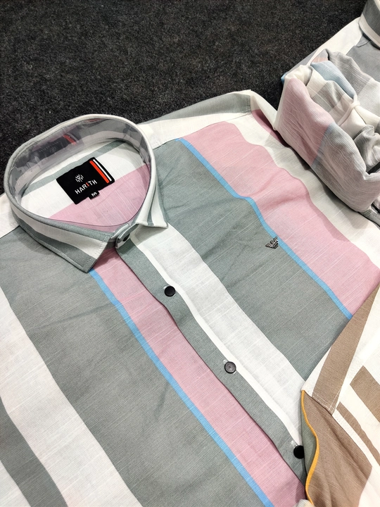 LINEN MULTICOLOUR STRIPED SHIRTS FOR WHOLESALE BY HARITHWEAR  uploaded by Siddhi Garments on 5/23/2023