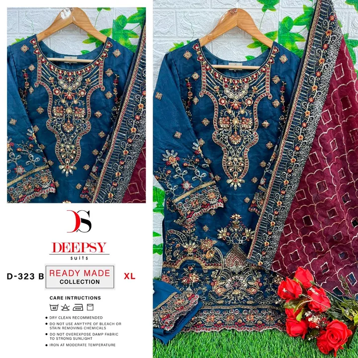 *Ready to wear collcetion by DEEPSY SUITS* 
D no.: D-323 AB

Top -Pure orgnaza with embroidery & kha uploaded by A2z collection on 5/23/2023