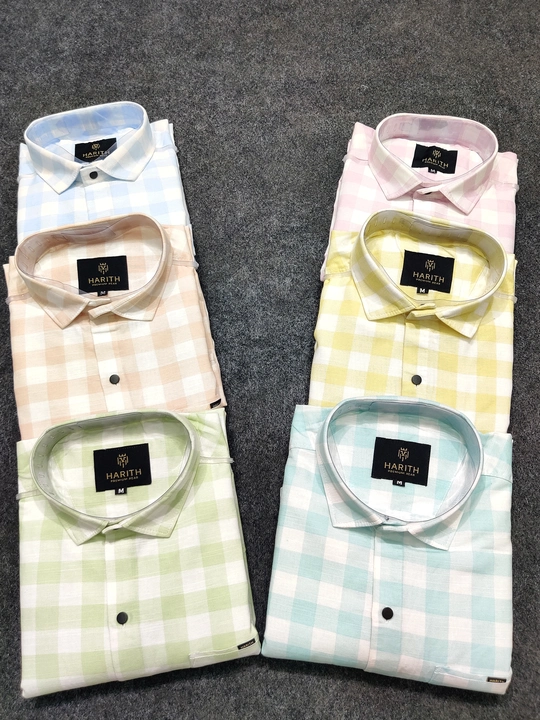 LINEN BOX CHECK SHIRTS FOR WHOLESALE BY HARITHWEAR  uploaded by Siddhi Garments on 5/23/2023