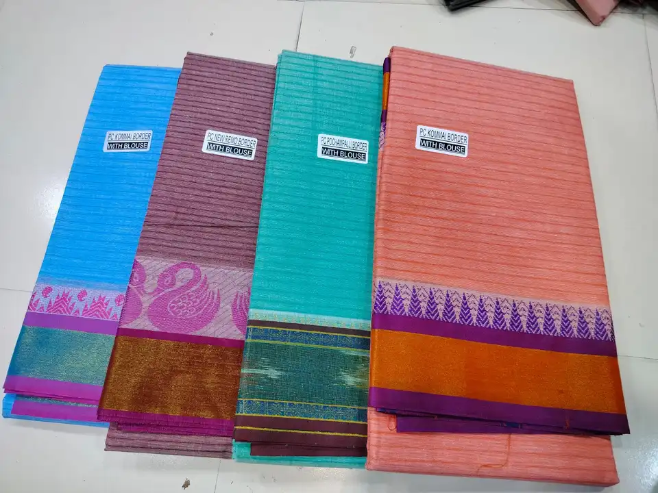 south cotton silk  Saree with fancy border design
With blouse
Soft material
 uploaded by Shv Sh Handloom on 5/23/2023