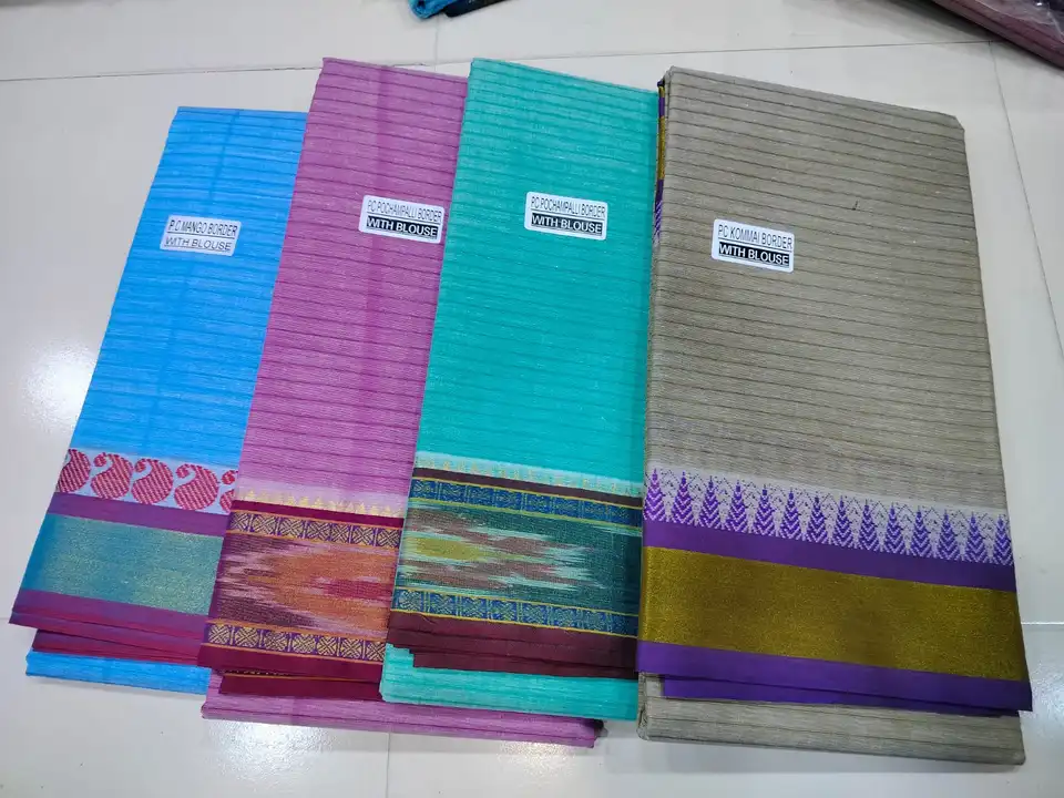 south cotton silk  Saree with fancy border design
With blouse
Soft material
 uploaded by Shv Sh Handloom on 5/23/2023