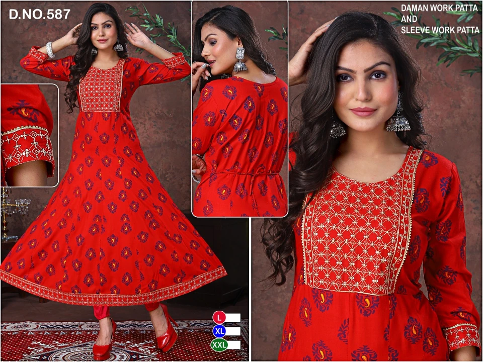 Readymade Gown         Sequans work gown Ghera 60 legnth 48
Size: L,xL
Rate:305/_ uploaded by Ridhi Sidhi Creation 9512733183 on 5/23/2023