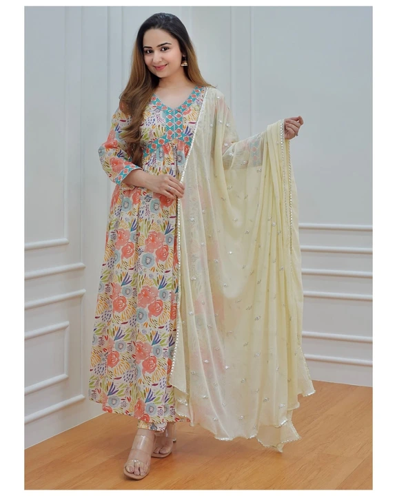 Beautiful Reyon 140gram Fabric Aalia Pattern kurta Pant With Dupatta set* 👗
 uploaded by Rd trends fashion on 5/24/2023