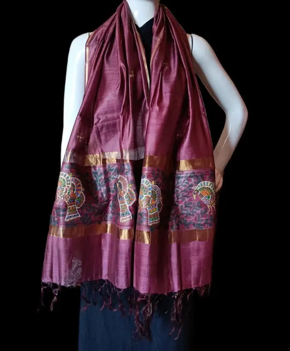 Hand-painted Handwoven tussar silk stole uploaded by business on 5/24/2023