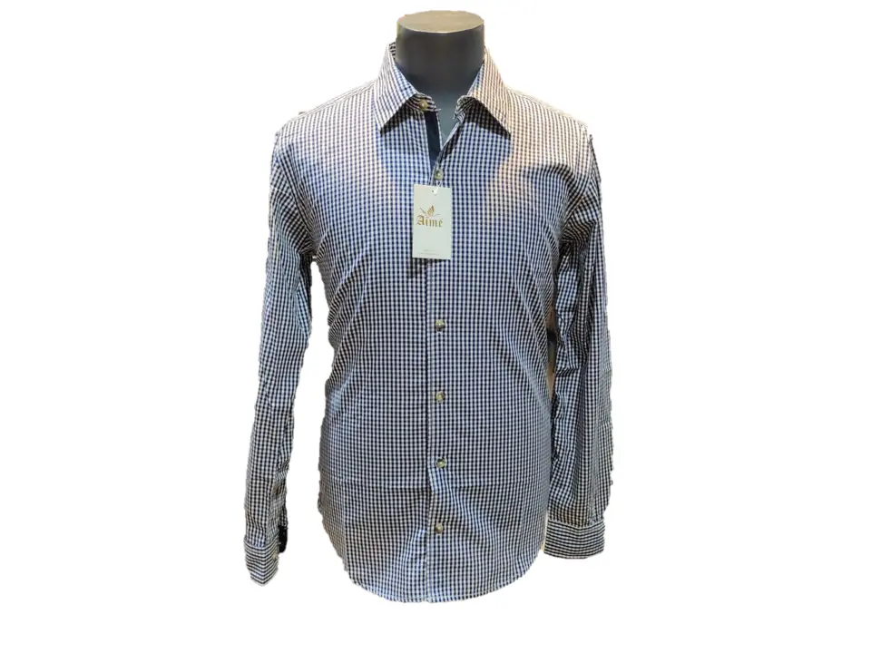 Blue and white small check shirt  uploaded by business on 5/24/2023