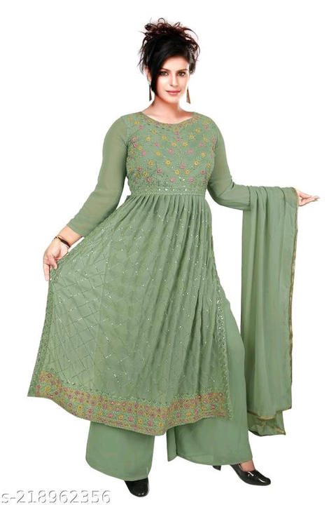 Post image Women Nyra cut dress in olive colour
Beautiful 😍 embroidery on upper kurti n sequence work on all kurti
Price 900 only