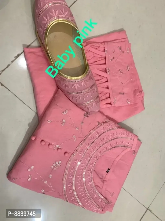 Post image Classic Rayon Embroidered Kurta Bottom Set for Women wit Juti

Size: 
M
L
XL
2XL

 Neck Style:  Scoop Neck

 Color:  Pink

 Fabric:  Rayon

 Pack Of:  Single

 Type:  Kurta Bottom Set

 Style:  Embroidered

 Design Type:  Straight

 Sleeve Length:  3/4 Sleeve

 Occasion:  Festive

 Kurta Length:  Knee Length

 Sleeve Style:  Slit Sleeve

Within 6-8 business days However, to find out an actual date of delivery, please enter your pin code.

Classic Rayon Embroidered Kurta Bottom Set for Women wit Juti