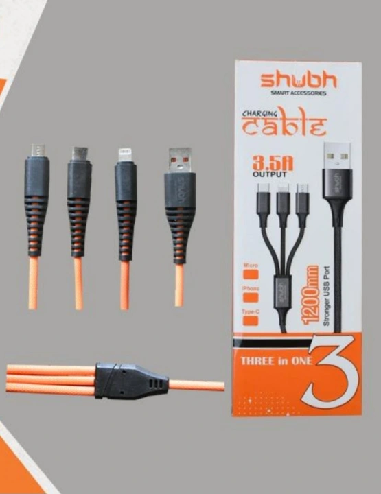 3.5 AMP/1MTR 3 IN 1 CABLE LONG  NECK (MICRO, C TYPE , I PHONE ) uploaded by SHRI HARI ENTERPRISES on 5/24/2023