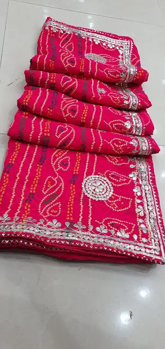 *😍 New Launching Of beautiful saree*
👉 *Pure  Georgette   saree bandhaj HAVI GOJARTA coler chunari uploaded by Gotapatti manufacturer on 5/25/2023