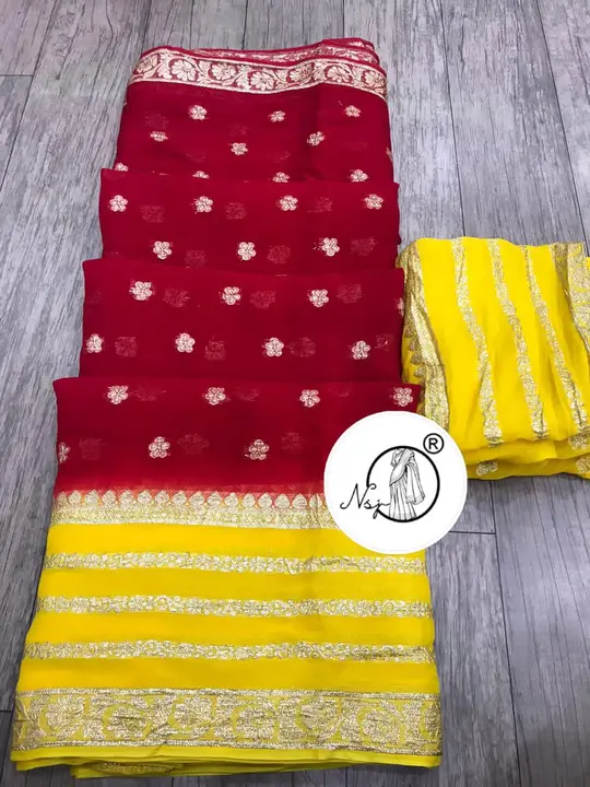 Presents  NEW unique Saree*  

beautiful  colour combination saree for all ladies 

💖original produ uploaded by Gotapatti manufacturer on 5/25/2023