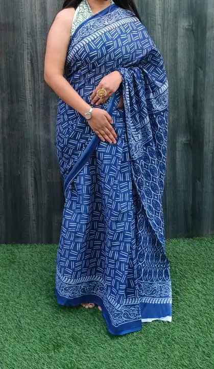 Cotton mulmul sarees with blouse  uploaded by Ashoka bagru print on 5/25/2023