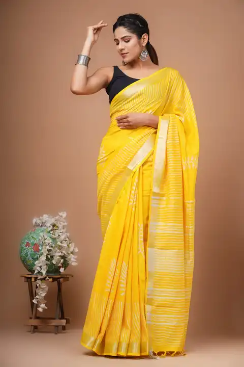 ``` TRENDING COLLECTION🥶🥶``` 


☘️ *NEW COLLECTION OF LINEN SAREE*

☘️ *SAREE LENGTH*:-5.5 METER

 uploaded by Saiba hand block on 5/25/2023