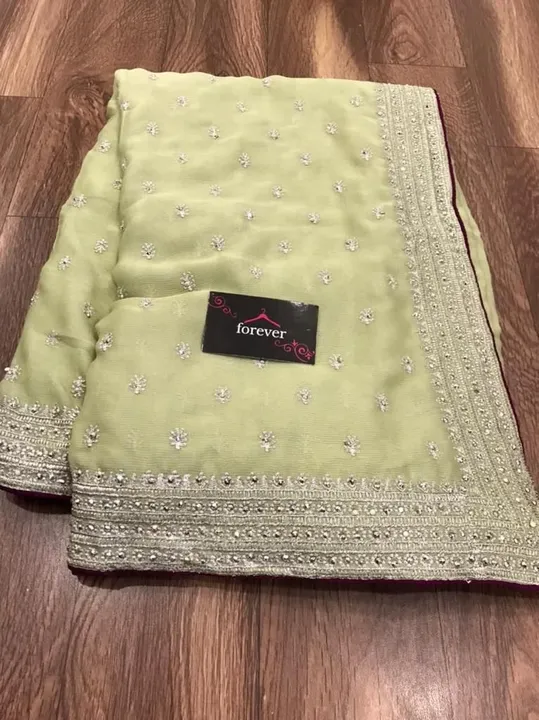 Pure chinnon chiffon sarees with all over embroidery and contrast blouse uploaded by Rajershi Store on 5/6/2024