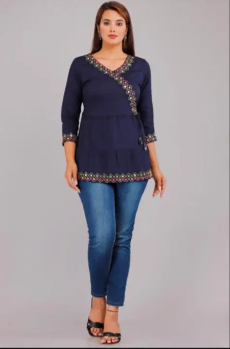 Rayon short tops with embrodery work uploaded by Radhe international on 5/25/2023