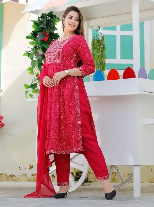 Beautiful emeriodery printed kurti pant and duppata 3 piece set💃  uploaded by business on 5/25/2023