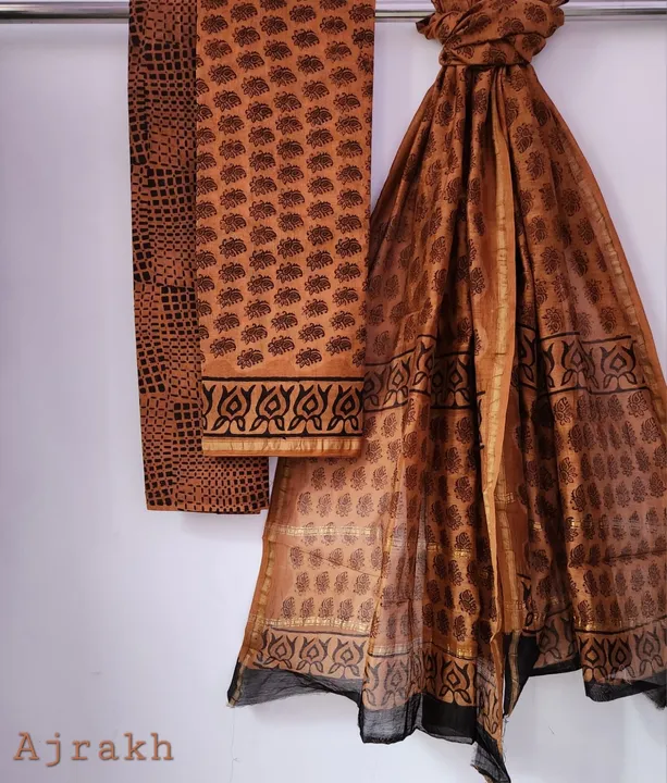 Chanderi Ajrkh print suit set uploaded by Bagru Hand Block Print Jaipur on 5/25/2023