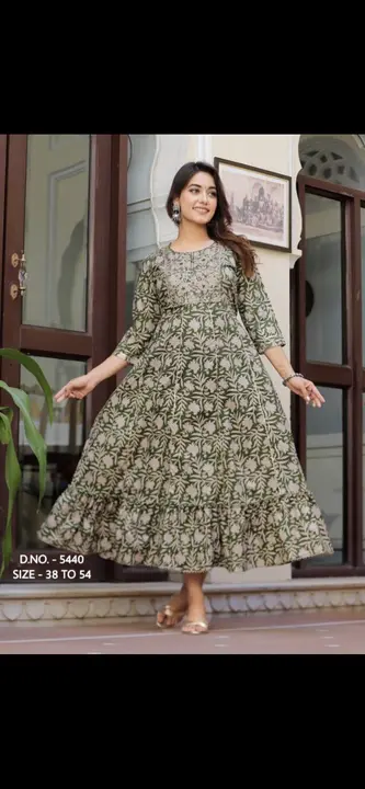 New Greenish Single Gown Kurta With Heavy Embrodiery Work.  uploaded by Golden Girls Fashions on 5/25/2023