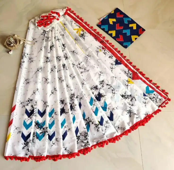 Cotton mul-mul sarees with pom pom  uploaded by Shree Krishna Handicrafts on 5/25/2023