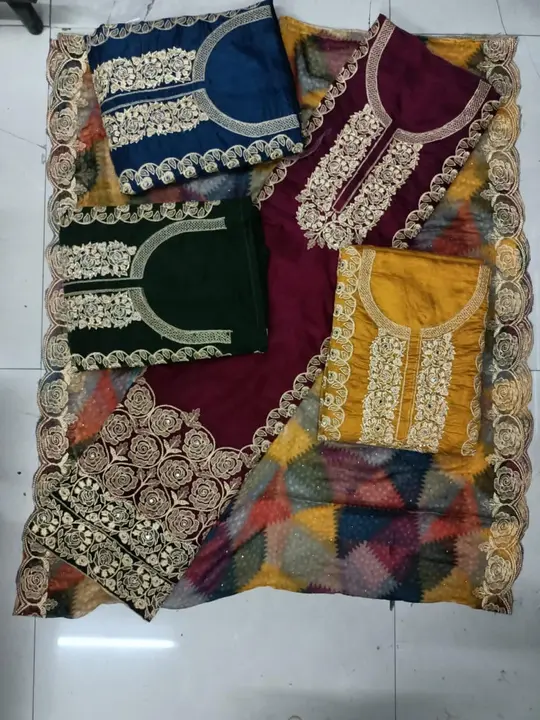 Pakistani suit fancy orgenga full boarder work  with multicoloured cut work boarder duppata  uploaded by Collection BY AARFA on 5/23/2024