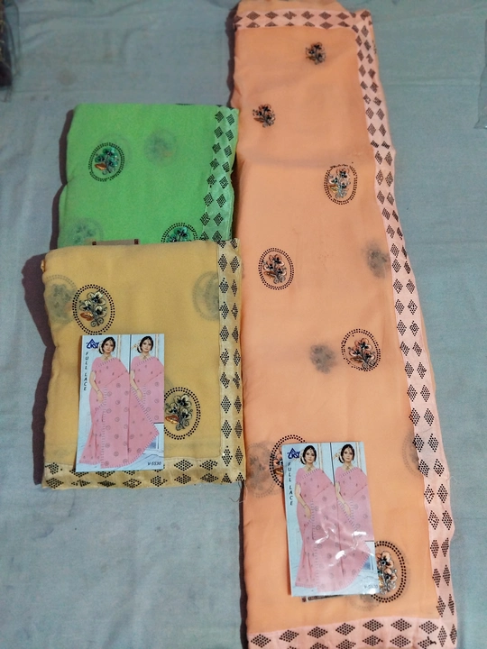 Georget Saree With Siroski Work & Border uploaded by Pallabi Enterprise on 5/25/2023