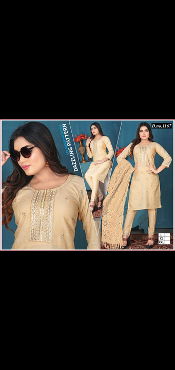 3 ocs kurti pant with dupatta sets work heavy fancy designer  uploaded by Radha Creation , Maira sales for Readymade items on 5/25/2023
