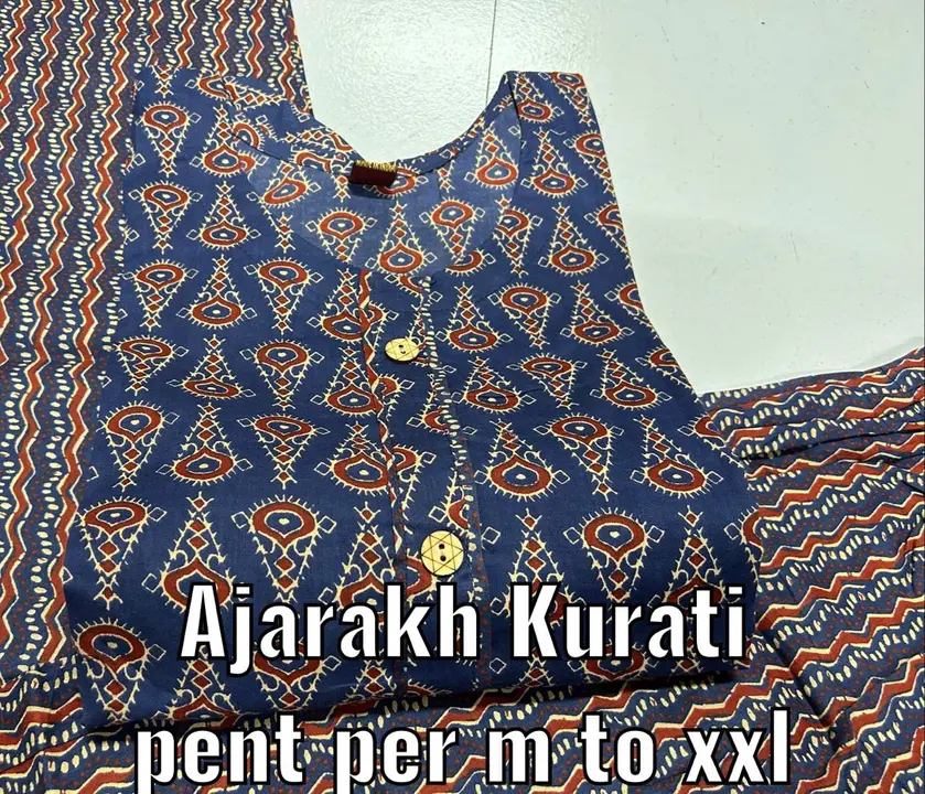 Ajrak cooton kurti with pant.  uploaded by Mulchand sadi wala on 5/25/2023