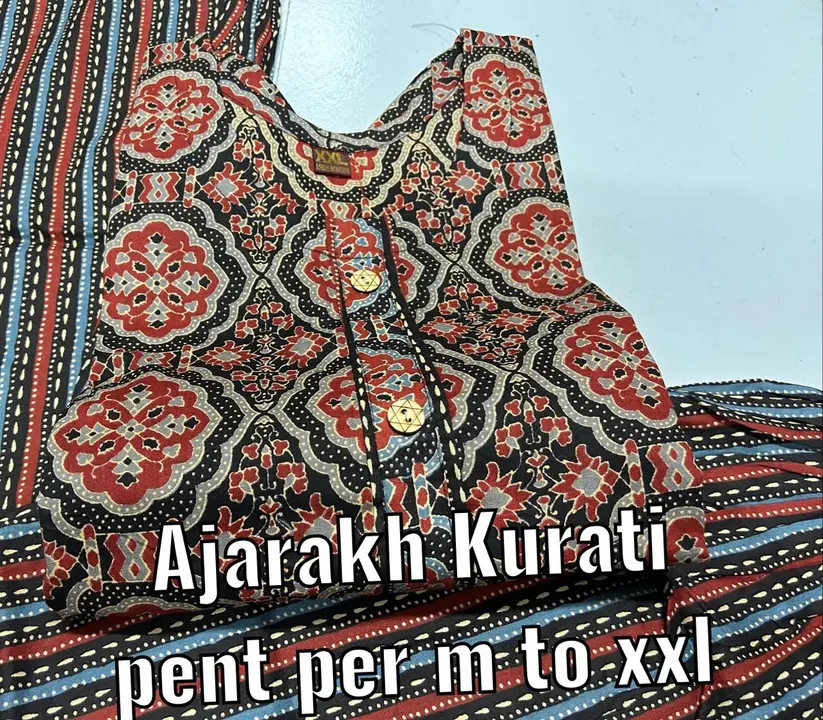 Ajrak cooton kurti with pant.  uploaded by business on 5/25/2023