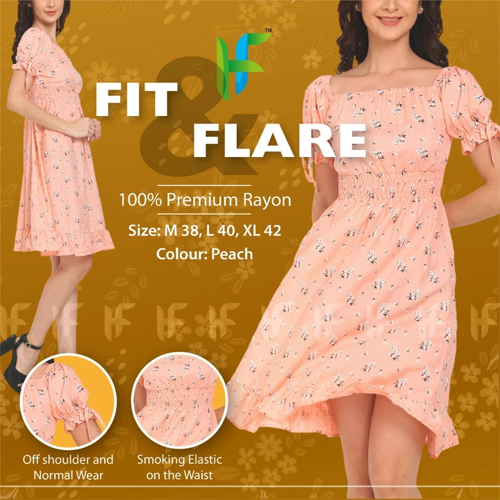 FIT & FLARE DRESS  FABRIC: PREMIUM RAYON*  USP 1 :. Smoking Elastic on the waist  uploaded by Sankalp  on 5/25/2023