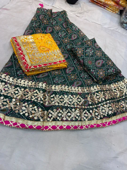 big bumper 
New launch kota doriya fabric bhandej print lehnga with duppta inner linig aster banglor uploaded by Gotapatti manufacturer on 5/26/2023