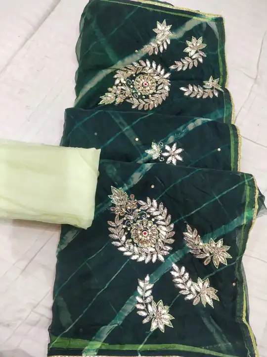 *🛍️🛒New collection🛍️    

🎈👉🏻pure orgenza fabric 
👉🏻 Jaipuri fancy lahriya Dye 🌹
👉🏻 With  uploaded by Gotapatti manufacturer on 5/26/2023