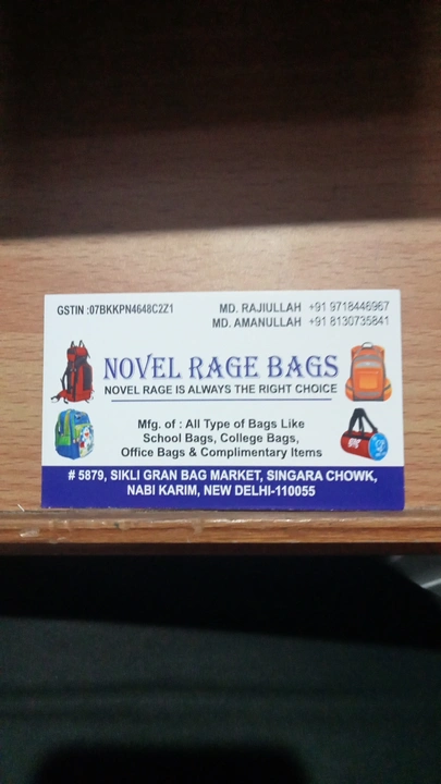 Visiting card store images of Novel Rage Bags