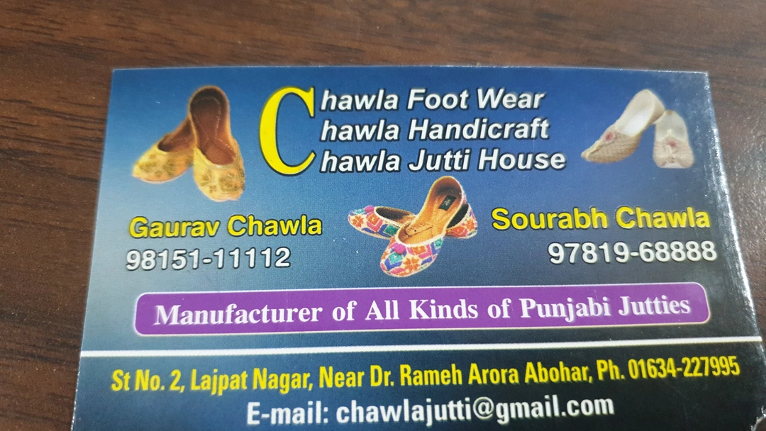 Visiting card store images of Chawla footwear