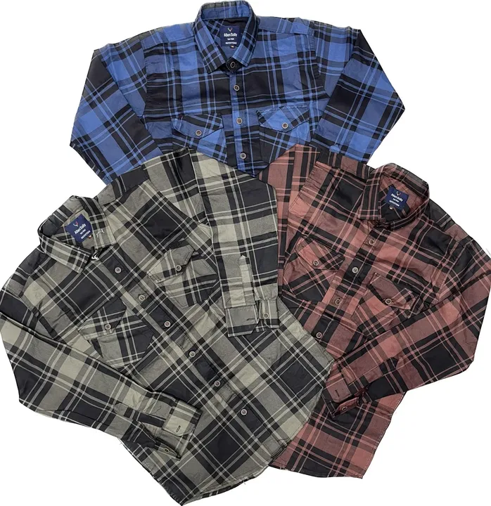 Double pocket check shirt  cotton fabric  uploaded by Patel knitwear on 5/26/2023