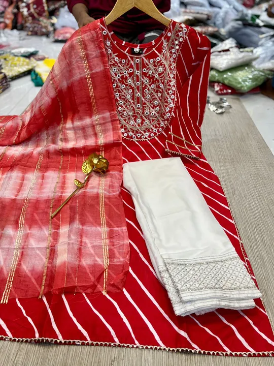Post image 🔥 *Hot and Latest Kurta set🔥

        *laheriyooo*
   
 
🔥 Fabric Details 

🌟Kurta Fabric: beautiful Printed rayon cotton with EMBROIDERY and mirror and sequance work in neck

🌟Bottom : Rayon Cotton plazo
           With Sequance WORK 

🌟 Dupata: Chanderi Silk

🌟 Size :L(40) &amp; XXL(44)

     _Full_ _stiched_

🌟 
    
        *

🥰 *Be Happy With Quality* 🥰