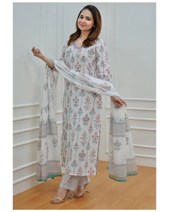 Pure cotton kurta pant and dupatta set  uploaded by Aleexa Outlet on 5/26/2023