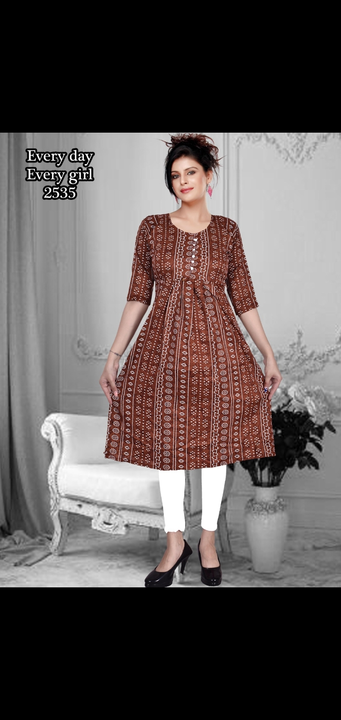 Fancy kurti with less and button printed long ghera xl full seleves  uploaded by Radha Creation , Maira sales for Readymade items on 5/26/2023